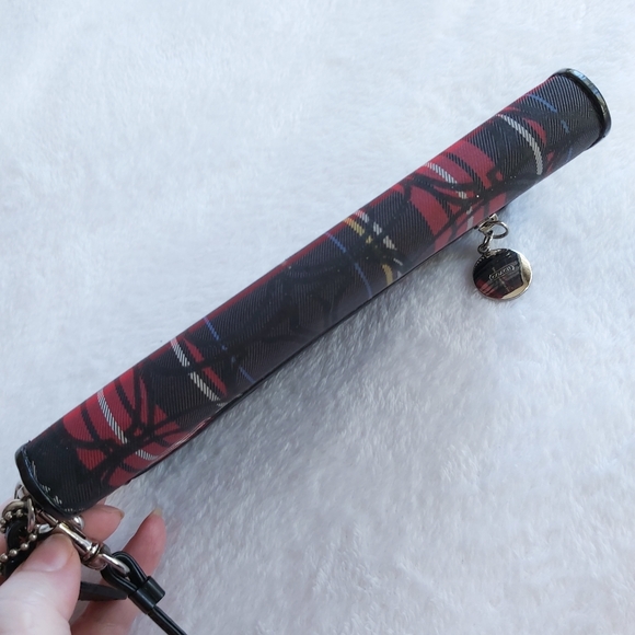 Coach Red & Black Tartan Zip Around Acordian Wristlet Wallet - Picture 9 of 13